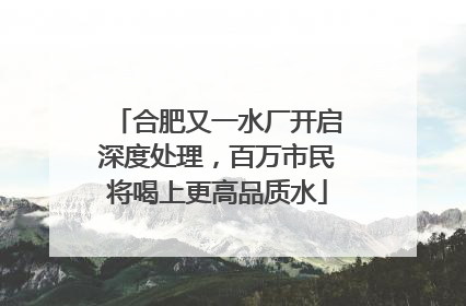 合肥又一水厂开启深度处理，百万市民将喝上更高品质水