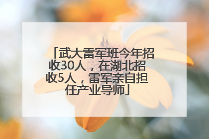 武大雷军班今年招收30人，在湖北招收5人，雷军亲自担任产业导师