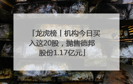 龙虎榜丨机构今日买入这20股,抛售德邦股份1.17亿元